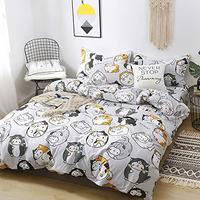 Gambar Cat Duvet Cover Queen, Yellow and Grey Cute Cartoon Cat Bedding Set dari Home and Kitchen USA undefined 4 Tokopedia