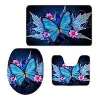 Gambar Blue Butterfly Print 3 Pieces Bathroom Rug Set Contour Mat dari Home and Kitchen USA undefined 1 Tokopedia