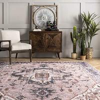 Gambar nuLOOM Sasha Machine Washable Medallion Runner Rug, 2 6' x 6, Pink dari Home and Kitchen USA undefined 5 Tokopedia
