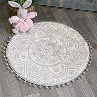 Gambar HAOCOO Round Area Rugs 2ft with Pom Pom Ball Fringe Gray and Beige dari Home and Kitchen USA undefined 5 Tokopedia