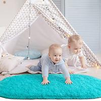 Gambar YJ.GWL Oval Bedside Rugs for Bedroom, Fluffy Turquoise dari Home and Kitchen USA undefined 1 Tokopedia