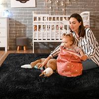 Gambar Prabia Super Soft Fluffy Shaggy Rugs 4x5.9 Feet-Black dari Home and Kitchen USA undefined 4 Tokopedia