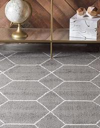 Gambar Unique Loom Trellis Frieze Collection Area Rug-5x8 ft, Dark Gray/Ivory dari Home and Kitchen USA undefined 2 Tokopedia