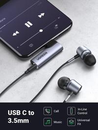 Gambar UGREEN AUDIO CONVERTER ADAPTER DAC CHIP TYPE C TO AUX 3.5MM EARPHONE - L - Shape dari CV baknfk undefined 3 Tokopedia