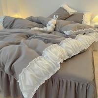Gambar DJ Girls Heart Solid Color Bedding Sheet Set Ins Princess Wind dari Delphi Joy undefined 5 Tokopedia