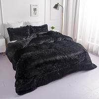 Gambar Chovy Faux Fur Plush Black Comforter Sets King 3PC Bedding Set dari Home and Kitchen USA undefined 2 Tokopedia
