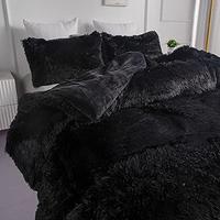 Gambar Chovy Faux Fur Plush Black Comforter Sets King 3PC Bedding Set dari Home and Kitchen USA undefined 4 Tokopedia