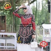 Gambar Baju Atasan Tunik Batik Wanita Kerja Motif Indira Merah Zipper Depan dari Lathifa mall undefined 1 Tokopedia