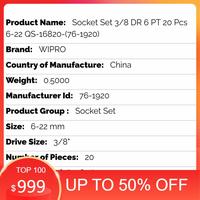 Gambar Socket Set 3/8 DR 6 PT 20 Pcs 6-22 QS-16820-(76-1920) WIPRO (KT) dari Kayla Teknik 1 undefined 2 Tokopedia
