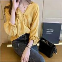 Gambar Blouse Atasan Wanita DENISSE Hem Vneck Top Bahan Cotton Tencel Import dari marineKEY undefined 4 Tokopedia