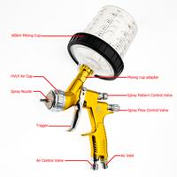 Gambar High Quality Spray Gun For Cars GTI Pro 1.3/1.8mm Nozzle Gold Painting Gun With Mixing Cup Water Based Air Spray Gun Airbrush dari Rage Effect undefined 3 Tokopedia