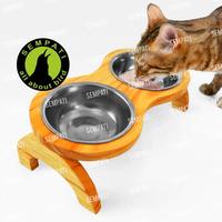 Gambar Tempat makan minum kucing anjing rak kayu double mangkok stainless dari Sempati Bird Shop undefined 5 Tokopedia