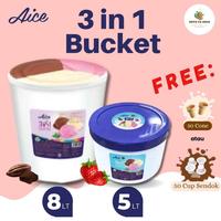 Gambar Es Krim Aice Bucket 8 Liter 5 Liter 3 In 1 Neapolitan Vanilla Coklat Gratis Cone / Cup Ready Stock - 30 Cone, Aice 8lt 3in1 dari Cloiz Mart undefined 1 Tokopedia