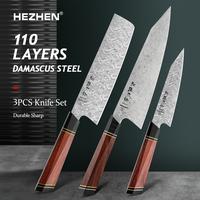 Gambar HEZHEN 1-3 Pieces Knife Set High Quality North America Desert Ironwood &110 Layers Damascus Super Steel  Rivet Beautiful Box dari darsimistore undefined 1 Tokopedia