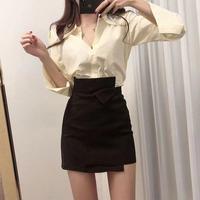 Gambar Rok Dua Potong Kemeja Putih Wanita Atas Tas A-line Tidak Beraturan Rok Pinggul Pinggang Tinggi Setelan Rok Tipis Pasang dari look back store1 undefined 3 Tokopedia