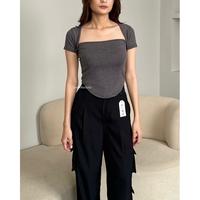 Gambar Gwen Top - Atasan Crop Square Neck Polos - Basic Cotton Rib Top Siva - Choco dari MaishaFashion undefined 3 Tokopedia