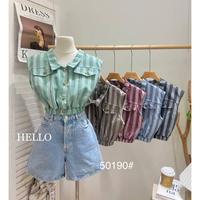 Gambar ATASAN CROP LIST BRAND HELLO 50190 FASHION WANITA IMPORT BANGKOK - GREEN dari bebellaid undefined 1 Tokopedia