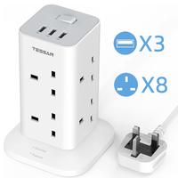Gambar Surge Protector Multi Plug USB ChargerPower Strip With 3 USB Charging Ports And 3/8 AC Outlets, TESSAN2M/3M/10M Plugs Extension Charger USB Adapter With 2 Metre Extension Cord Home Kitchen Travel,3250W,13A dari Funky Findssss undefined 2 Tokopedia