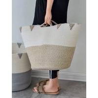 Gambar Keranjang Laundry Basket Jerami Nordic / Storage Basket Penyimpanan Nordic Style - Putih Biru dari mode shop online store undefined 4 Tokopedia