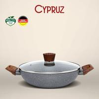 Gambar Cypruz Wok Pan Grey Marble / Wajan Anti Lengket With Lid - 26cm dari Trinity Kitchen undefined 1 Tokopedia