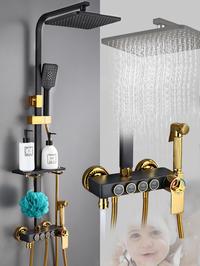 Gambar Set Pancuran Kamar Mandi Keran Kamar Mandi Emas Hitam Keran Mixer Bak Mandi Kuningan Bathroom Shower Set Black Gold Bathroom Faucet Quality Brass Bathtub Mixer Tap Rainfall Shower System Thermostatic Shower Set - thermostatic dari Gamma JKT undefined 3 Tokopedia