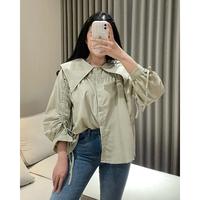 Gambar (13 WARNA DAN MOTIF) Eska Clothing - Niki Stripe Shirt Blouse Kemeja Wanita Oversize Korean Style Motif Kekinian Kantoran Garis Lengan Panjang Kerah Sailor dari Loede Market undefined 5 Tokopedia
