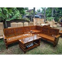 Gambar Terbaru Set Kursi Sofa Ruang Tamu Sudut Robot Minimalis Ukir Jati Furniture Kode 457 - Finishing Antiq dari Kini Creatife Store undefined 3 Tokopedia
