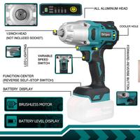 Gambar (IMPORT) Drillpro New 2000N.M Brushless Cordless Electric Impact Wrench Rechargeable 1/2" Wrench Drill Power Tools for Makita 18V Battery dari Onlinestored id undefined 3 Tokopedia