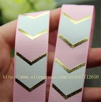 Gambar New arrival 7/8'' 22mm width hot stamped gold chevron printed grosgrain ribbon diy Bow Gift Wrap 10 yards free shipping 13 color dari toko juriyah undefined 2 Tokopedia