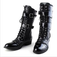Gambar Spring Autumn British Style Thick Heels Rivet Buckles Bling Patent Leather Men Punk Riding Equestrian Military Army Half Boots dari Quick Retreat undefined 4 Tokopedia