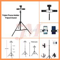 Gambar Terbaru Foldable Triple Mobile Phone Selfie Holder Tripod Stand For Live Streaming / Multi Phone Holder Bracket Mount / Triple Smartphone Holder Tripod Stand / Triple Phone Bracket Clip dari arum dewiwi undefined 1 Tokopedia