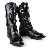 Gambar Spring Autumn British Style Thick Heels Rivet Buckles Bling Patent Leather Men Punk Riding Equestrian Military Army Half Boots dari Quick Retreat undefined 3 Tokopedia