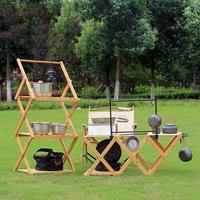 Gambar Outdoor camping folding portable rack camping kitchen utensils solid wood outdoor table furniture three-tier display rack hanger dari Thunder Fury undefined 4 Tokopedia