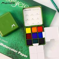 Gambar MAIRTINI Travel Watercolor Paint Set 9-color Mini Portable Palette Solid Watercolor Paint Sketching Painting Brush Art Supplies dari Pushpa Rrachana undefined 2 Tokopedia
