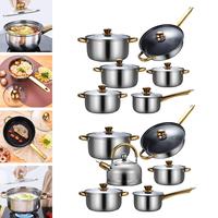 Gambar 6x Kitchen Cooking Set Ergonomic Handle with Glass Lid Saucepan Portable Pots and Pans Set Stainless Steel for Kitchen Home dari Icebound Phantom undefined 3 Tokopedia