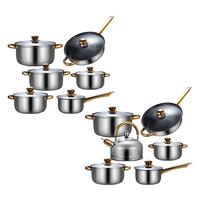 Gambar 6x Kitchen Cooking Set Ergonomic Handle with Glass Lid Saucepan Portable Pots and Pans Set Stainless Steel for Kitchen Home dari Icebound Phantom undefined 2 Tokopedia