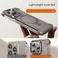 Gambar Premium Bezel-less Transparent Aluminum Alloy Magnetic Stand Phone Case for IPhone 15 13 14 Pro Max 15Plus Titanium Leather Upgrade Mechanical Fall Protection Casing dari Karine Store1 undefined 2 Tokopedia