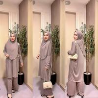 Gambar Sally_Scarf 3 in 1 Enola one set tunik, daily jersey ,setelan casual wanita muslim Celana Jilbab - Truffle dari sallyscarfofficial undefined 3 Tokopedia