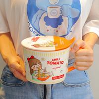 Gambar 950ml Cartoon Instant Noodle Bowl With Cover Salad Bowl Ceramic Soup Handle Cup Student Office Lunch Box Boy Girl dari Atep548 undefined 4 Tokopedia