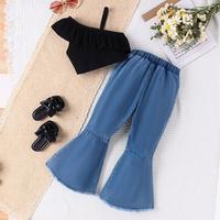 Gambar (Langsung Diproses) Setelan Baju Anak Crop Top Dan Celana Jeans Cutbray Anak Perempuan | Grab/Gosend dari bakulbayiikk undefined 4 Tokopedia