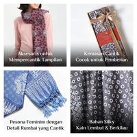 Gambar Selendang Batik Cap/ Pashmina Batik/ Syal Batik Cap Bahan Silky-Biru dari FalaahMart. undefined 1 Tokopedia