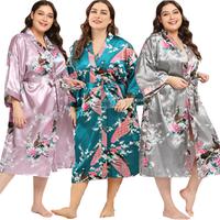 Gambar Long Satin Robe Lady Print Peacock Nightwear 3XL Kimono Bathrobe Gown V-Neck Lingerie Large Size Nightgown Lounge Wear Sleepwear dari bbaappaakkaaddhhyyyy undefined 1 Tokopedia