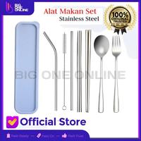 Gambar Alat Makan Set Korea Stainless Steel, Sedotan, Sumpit, Sendok, Garpu - 7pcs Pink dari Big One Online undefined 1 Tokopedia