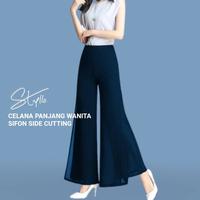 Gambar Celana Panjang Wanita Chiffon Bootcut Sidecut Reg Polos Premium Navy dari xyragashopes undefined 1 Tokopedia
