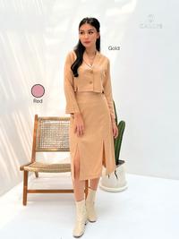 Gambar CALLY.INC | One Set Rok Dan Atasan Setelan Wanita Kekinian Pakaian Kantor Wanita Blazer Korean Style Rok Span Imlek Outfit Cheongsam Wanita Baju Kerja Wanita Pink Merah Muda Gold Emas Coklat Size S-L Haohua Set - SKIRT GOLD, L dari CALLY INC undefined 1 Tokopedia