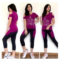 Gambar Setelan Baju senam aerobik Pakaian Senam zumba yoga gym fitness model I RUN bintik - Legging plat samping 3/4 dari berasketann undefined 3 Tokopedia