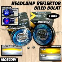 Gambar LAMPU DEPAN PROJIE BILED 7 INCH DEVIL EYE HEADLAMP BILLED JAUH DEKAT SENJA ANGEL EYES SET BATOK HITAM CROME CHROME CB NINJA TIGER OLD MEGAPRO SUPER TERANG ORIGINAL MOSCOW 60 WATT 12-80V LAMPU UTAMA BILLED 7INCH 7in UNIVERSAM MOTOR CUSTOM dari kayartoko101810182 undefined 5 Tokopedia