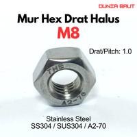 Gambar Mur Drat Halus M8 Pitch 1.0  / Hex Nut Fine Thread M8 Pitch 1.0  Stainless SS304 dari Toko Dunia Baut Jakarta undefined 1 Tokopedia
