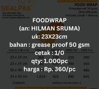 Gambar CUSTOM - FOODWRAP PAPER -HILMAN SRUMA HAPPY SHOPPING DAN TERIMAKASIH . dari Kanggo Packing undefined 1 Tokopedia