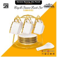 Gambar PREMIUM Cangkir Set Tea Set Gelas Rak Teh Kopi Motif Linning Gold Fiorenza LGM-812C dari Mollo Money Store undefined 1 Tokopedia